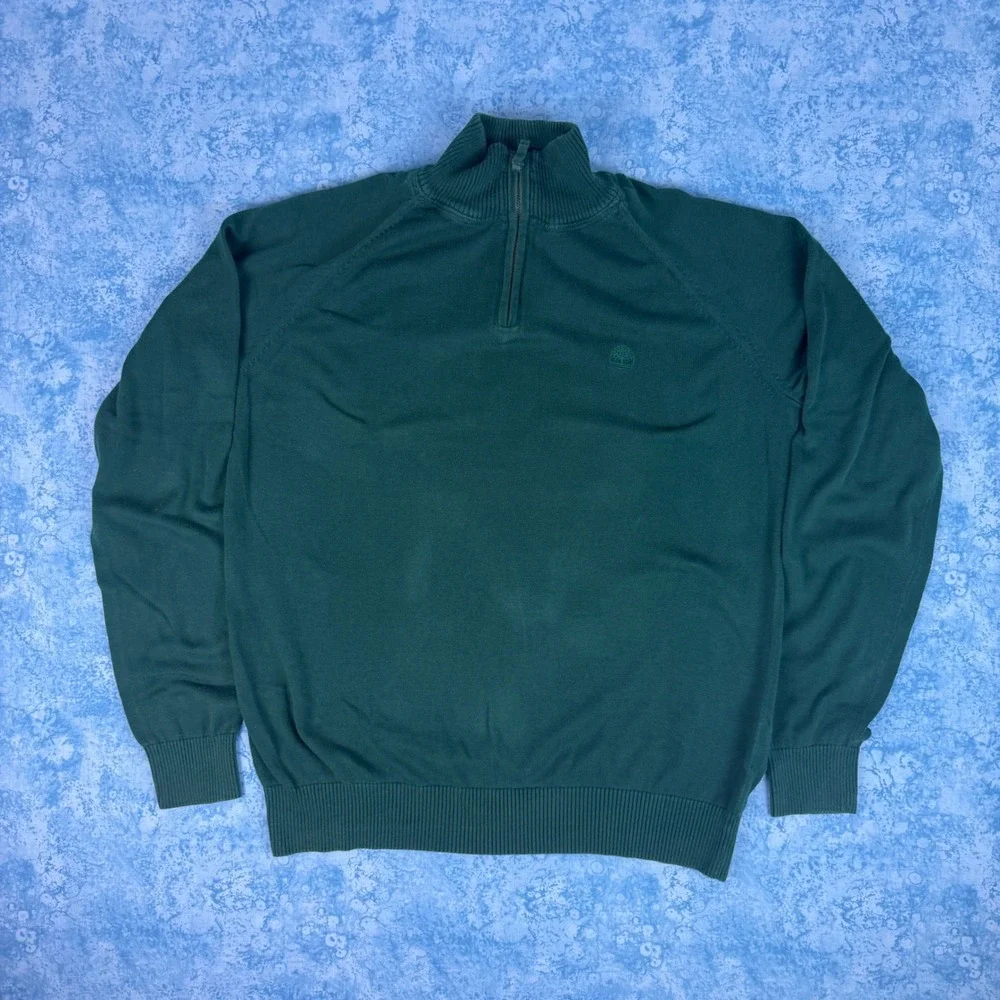 Timberland Mens Cotton Quarter-Zip Pullover Sweater Green 6267J Large